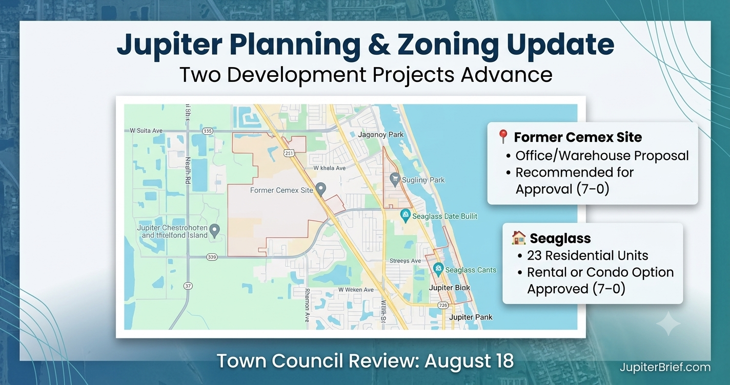 Jupiter Commission Unanimously Backs Old Dixie Industrial Shift and Seaglass Condo Option