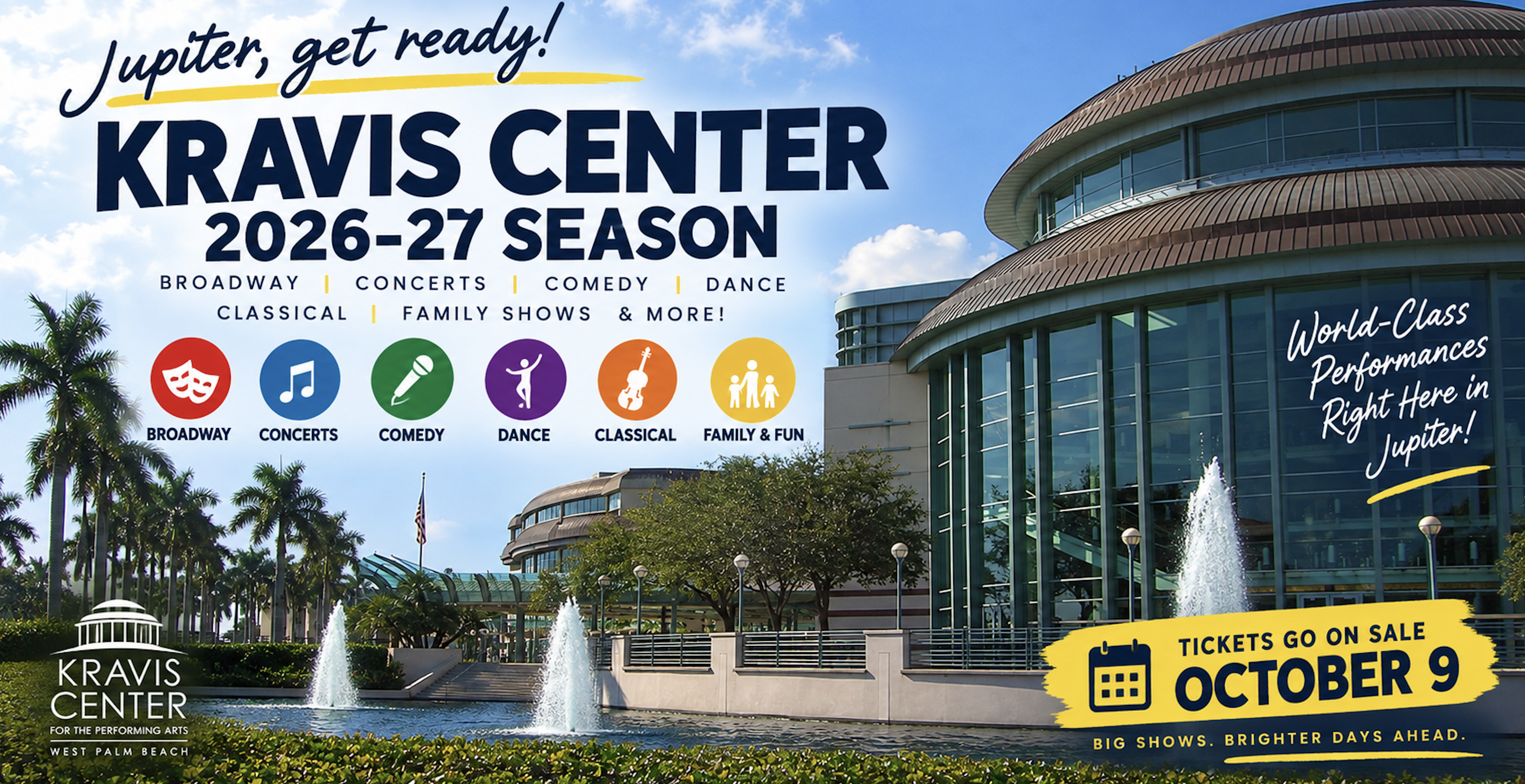Kravis Center Reveals Ambitious 2026-27 Season: Broadway Hits, Music Legends, World-Class Orchestras, and a Landmark Sound Upgrade