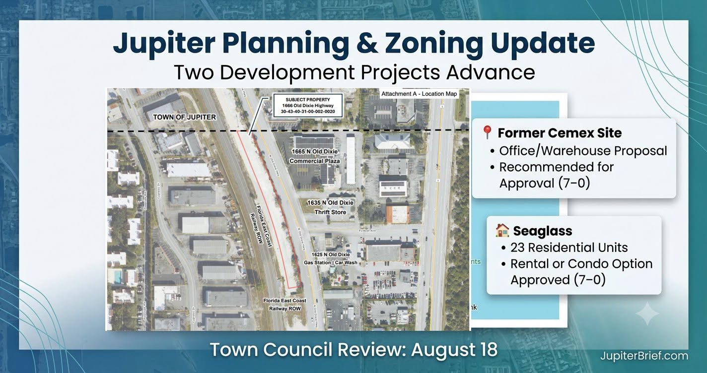 Jupiter Commission Unanimously Backs Old Dixie Industrial Shift and Seaglass Condo Option